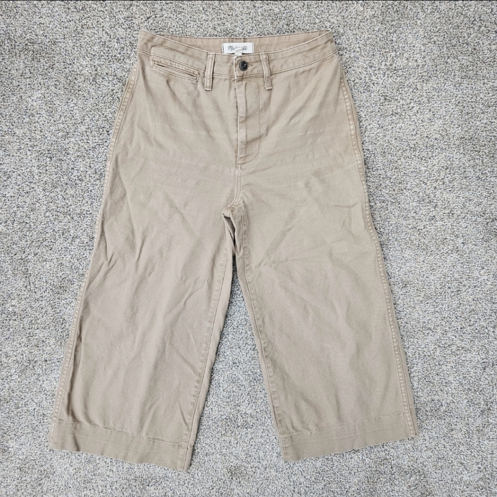 Madewell Emmett Wide Leg Crop Pants Khaki Tan Cropped Stretch J8985 Wmns Size 26